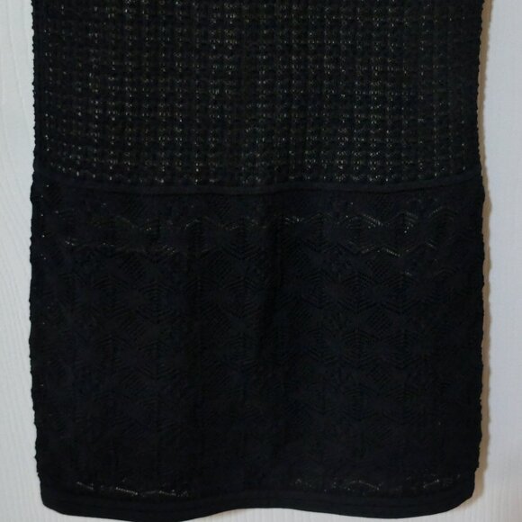 Venus Knit Beaded Eyelet Black Bodycon Mesh Midi Stretch Dress Long Sleeve Small - Picture 6 of 10